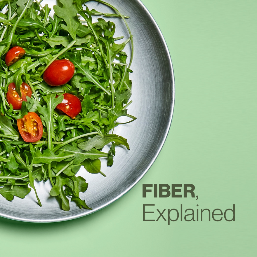 Fiber explained, image of salad with tomatoes on green background