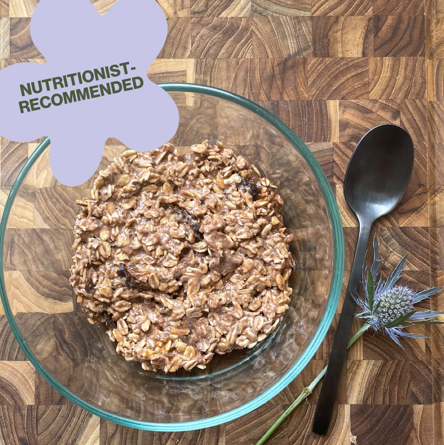 Chocolate overnight oats in a bowl, nutritionist-recommended