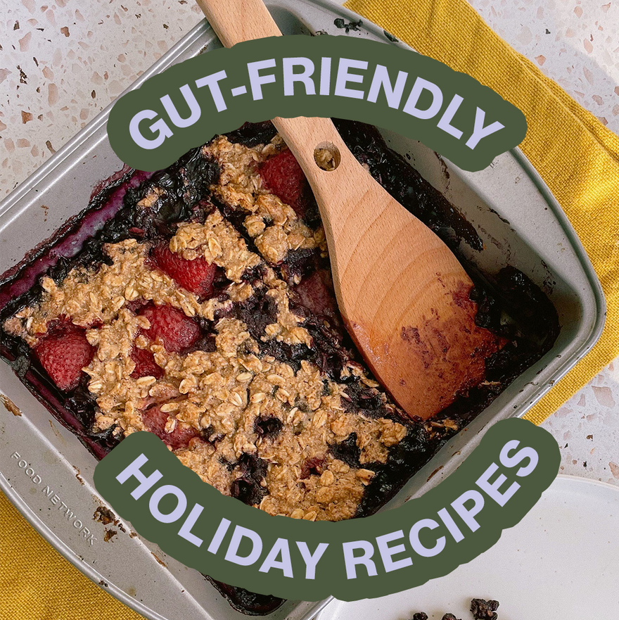 Gut Friendly Holiday Recipes: image of berry crumble in a pan