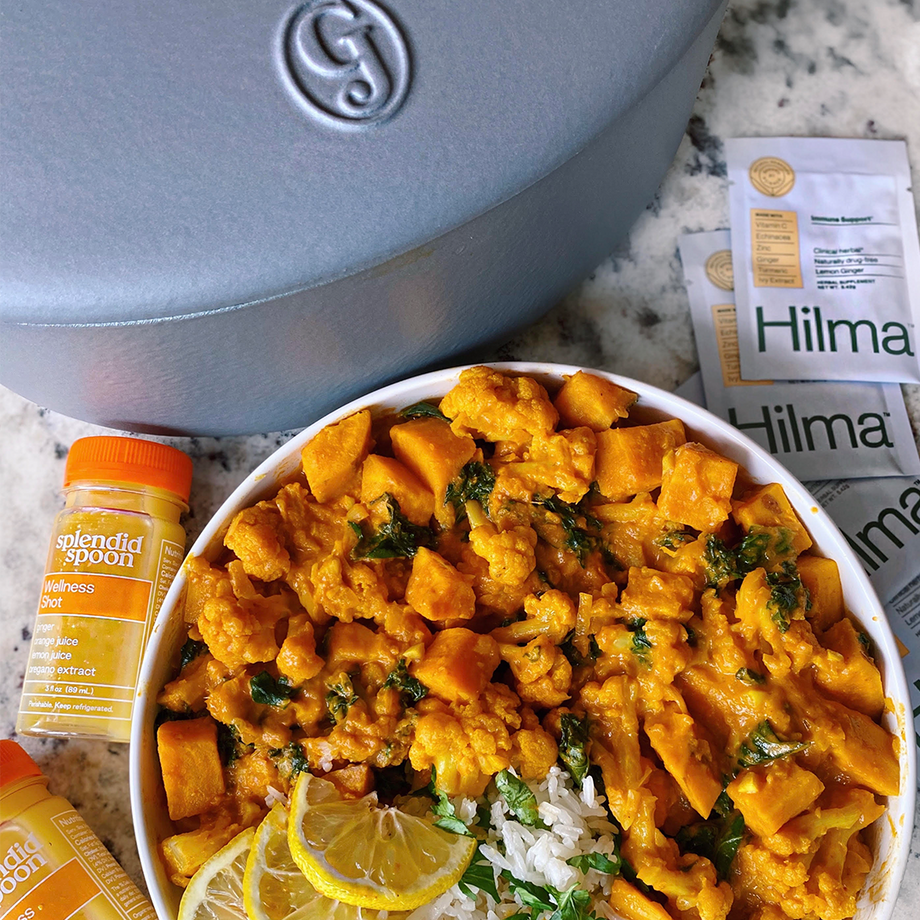 Sweet Potato, Kale, Cauliflower Curry by @veggiepeggy