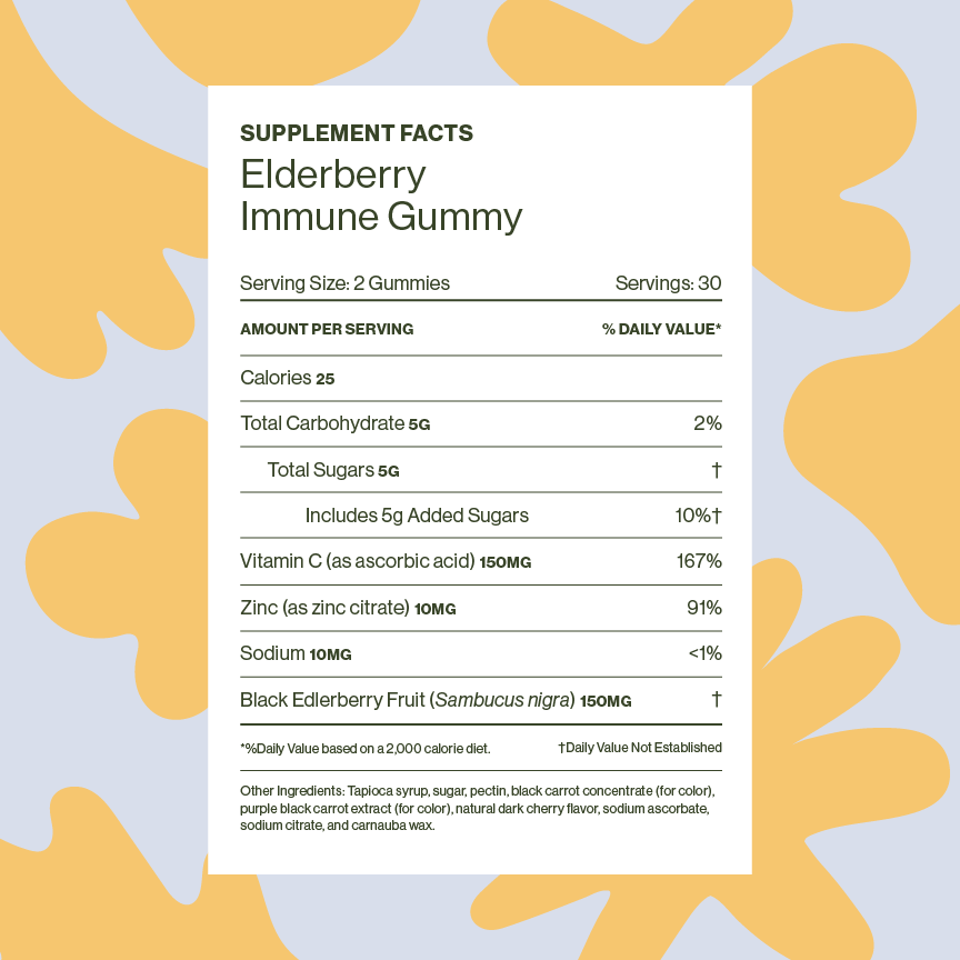new
Elderberry Immune Gummy Supplement Facts Panel
