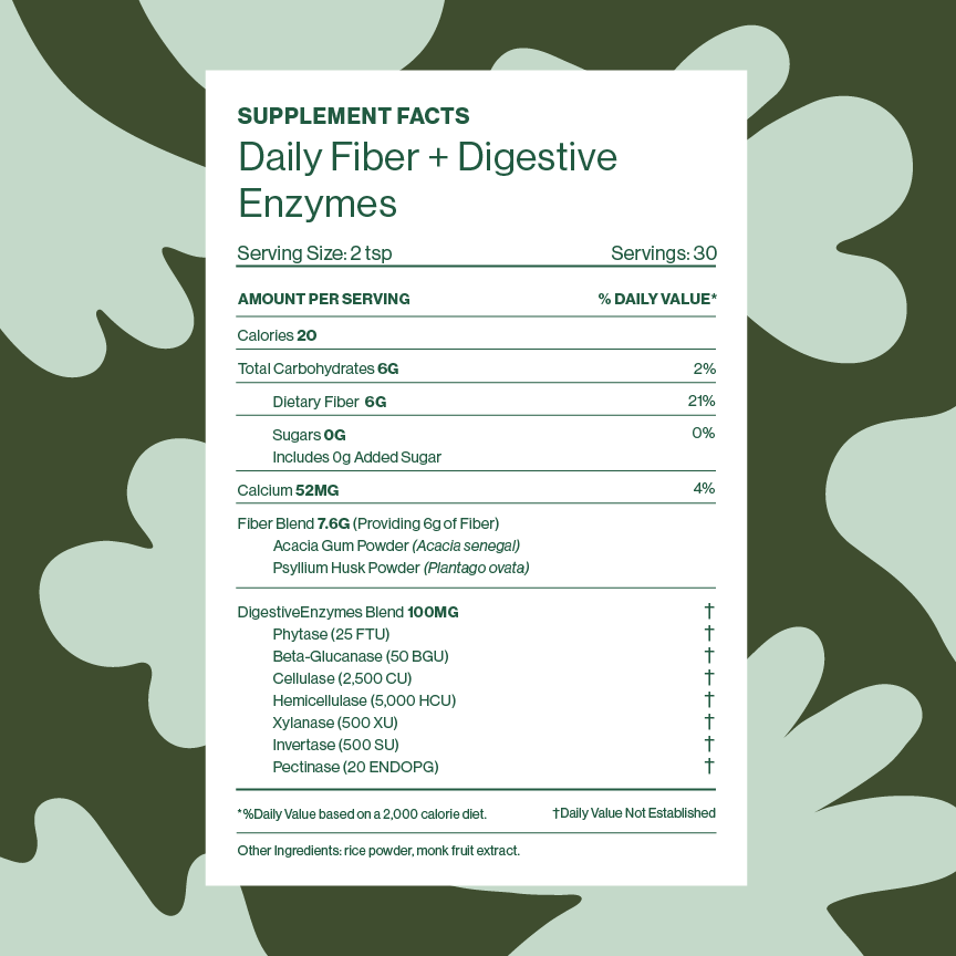 new
Daily Fiber + Digestive Enzymes Supplement Facts Panel