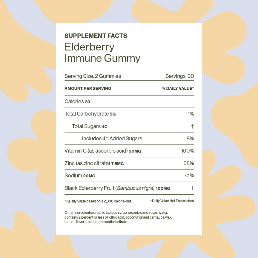 new
Elderberry Immune Gummy Supplement Facts Panel