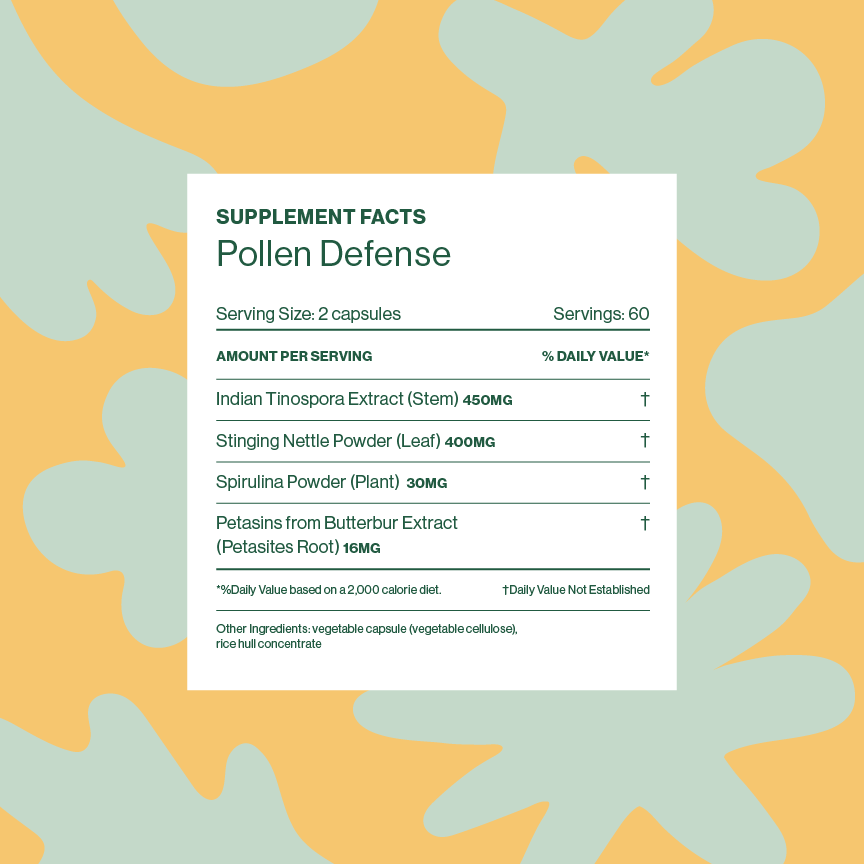 Pollen Defense Supplement Facts Panel 
new