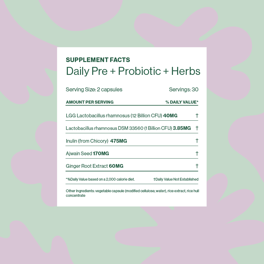 new
Daily Pre + Probiotic + Herbs Supplement Facts Panel